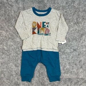Open Edit Two Piece Set in Gray and Blue One of a Kind Boy Girl Size 9M COTTON